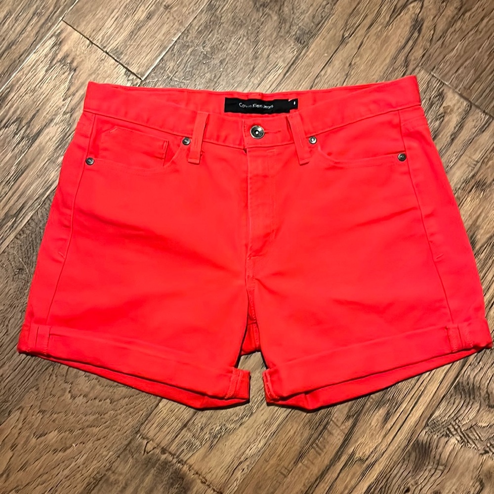 Calvin Klein Red Denim rolled shorts size 6